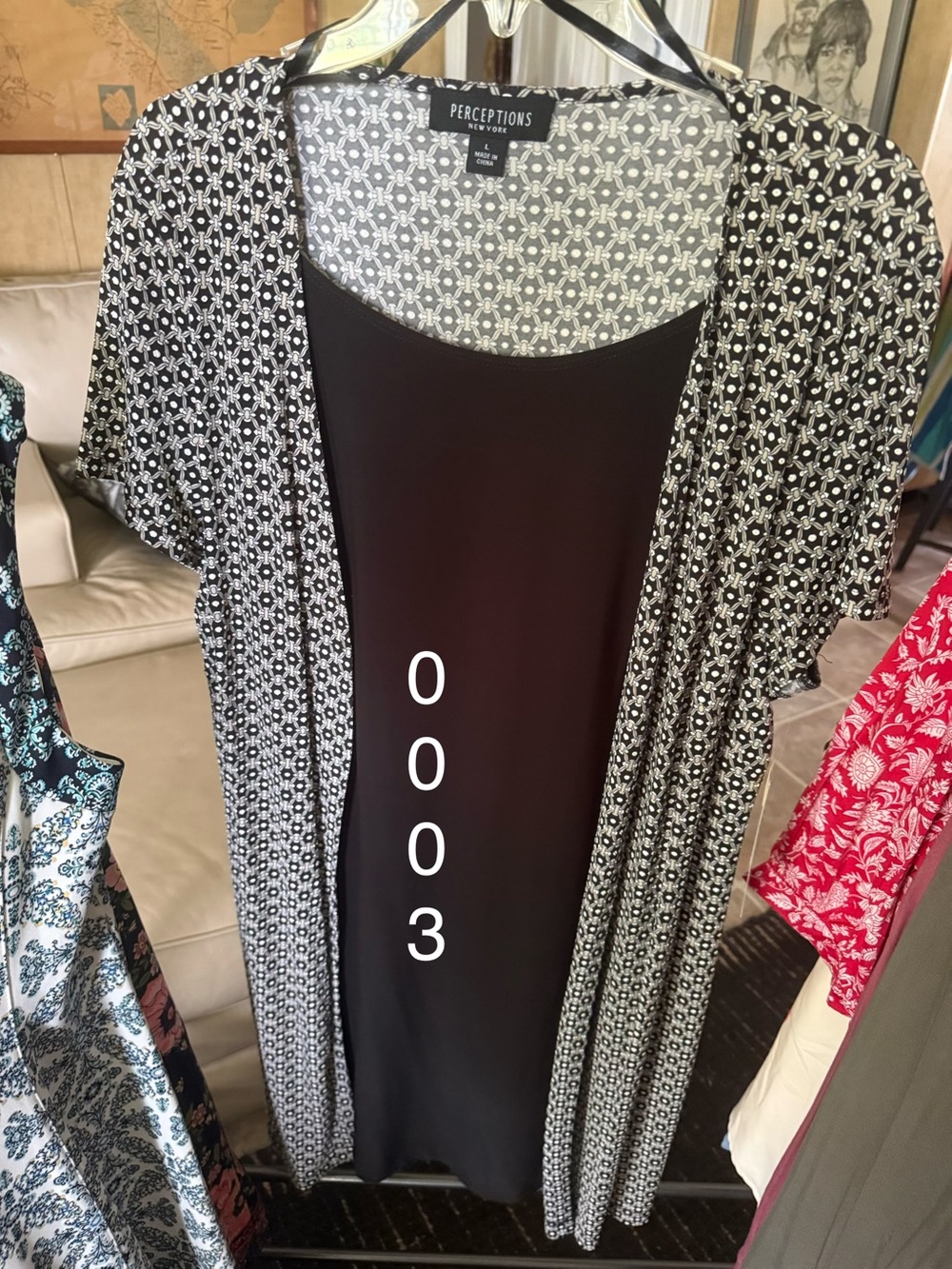 Perceptions Black & White Patterned Layered Dress 0003